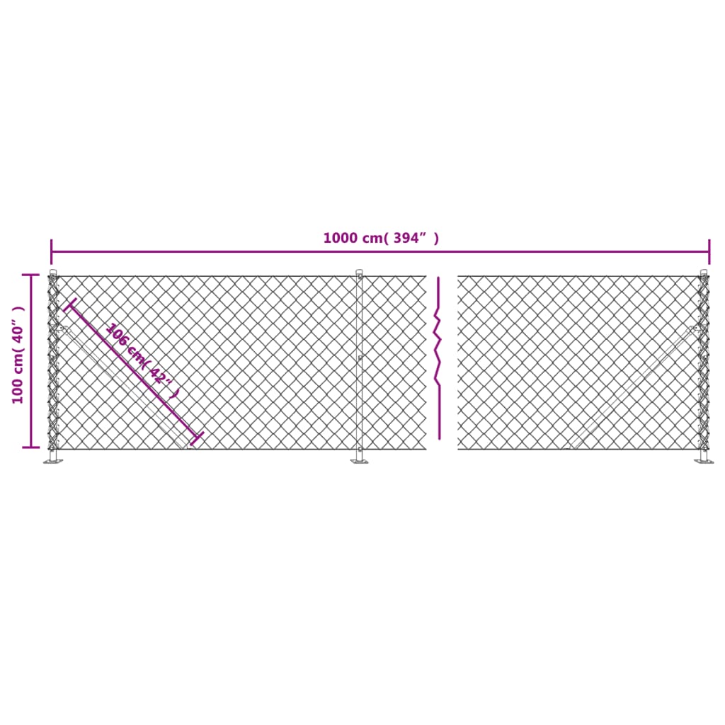 vidaXL Chain Link Fence with Flange Silver 1x10 m