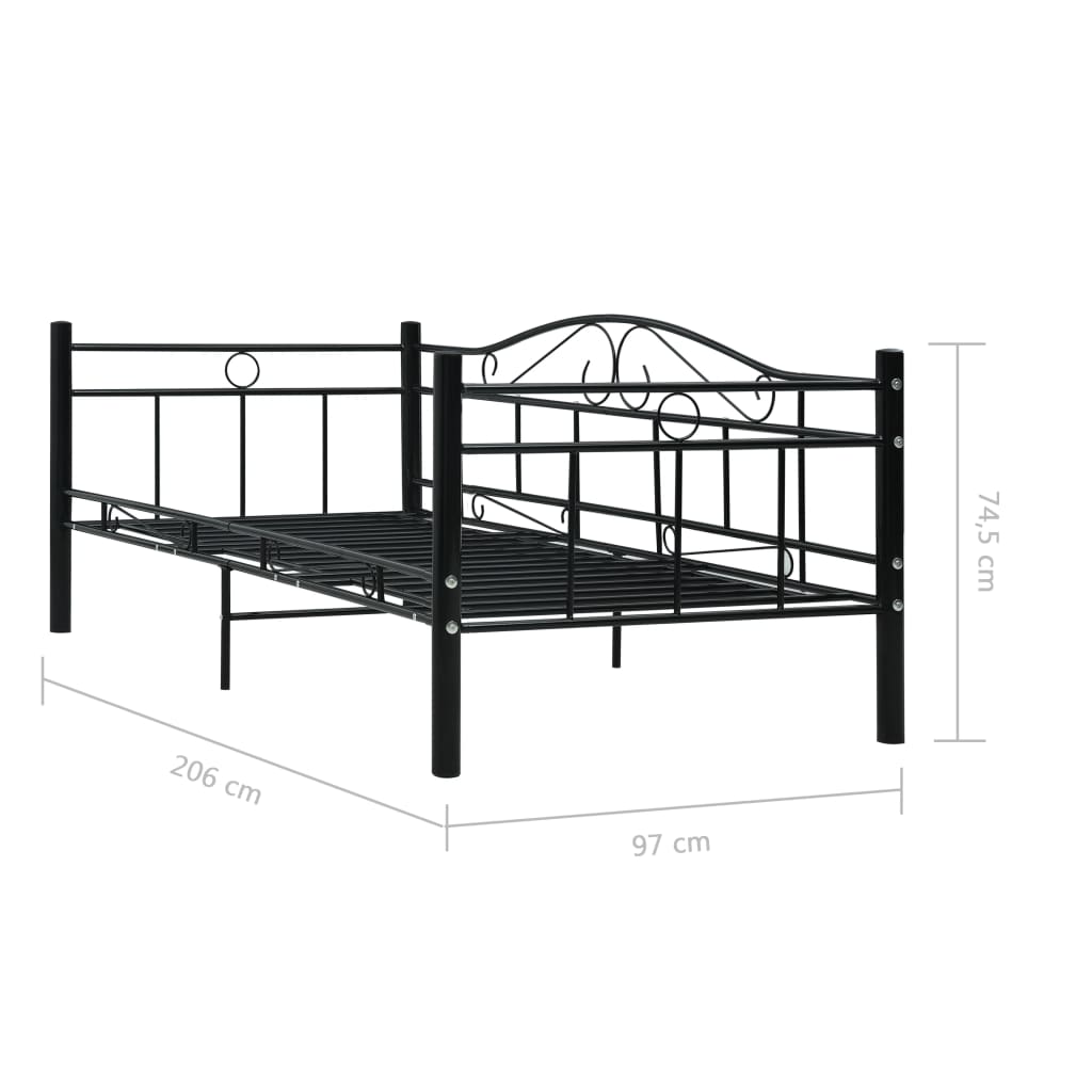 vidaXL Daybed Frame without Mattress Black Metal 90x200 cm