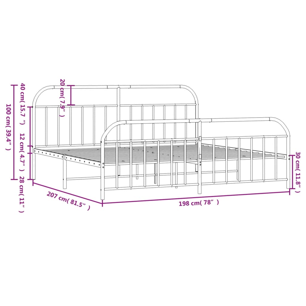 vidaXL Metal Bed Frame without Mattress with Footboard White 193x203 cm