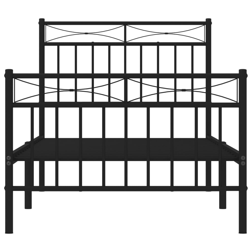 vidaXL Metal Bed Frame without Mattress with Footboard Black 90x190 cm Single