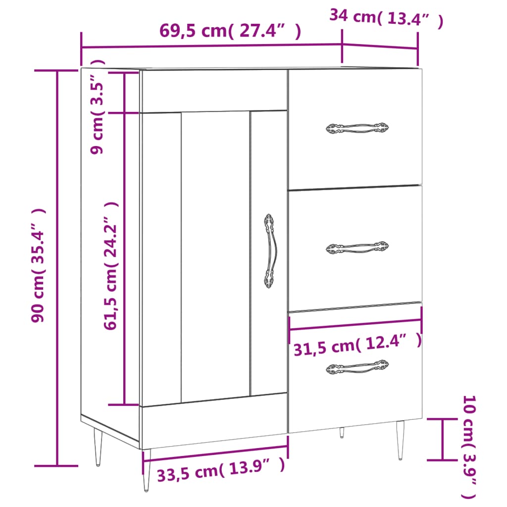 vidaXL Sideboard Sonoma Oak 69.5x34x90 cm Engineered Wood