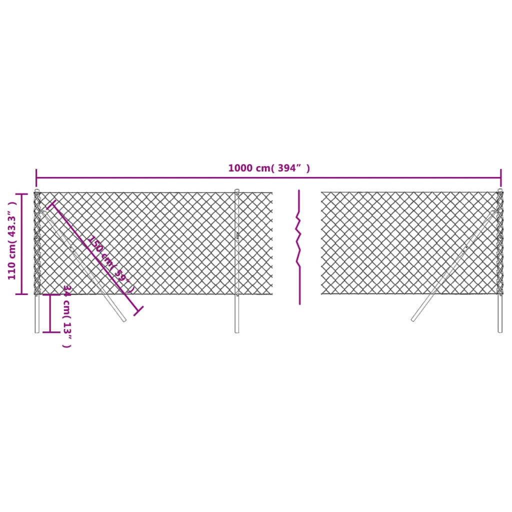 vidaXL Chain Link Fence Anthracite 1.1x10 m