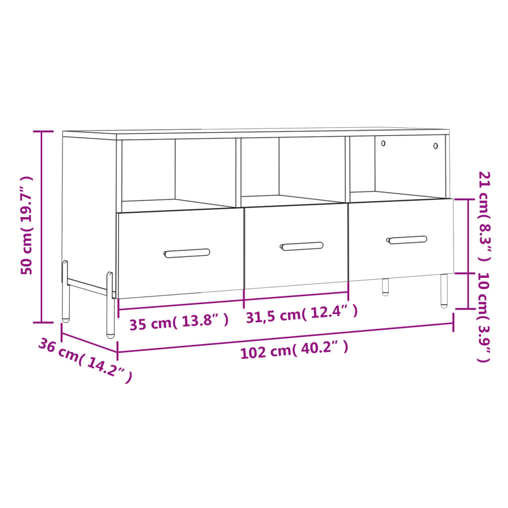 vidaXL TV Cabinet White 102x36x50 cm Engineered Wood