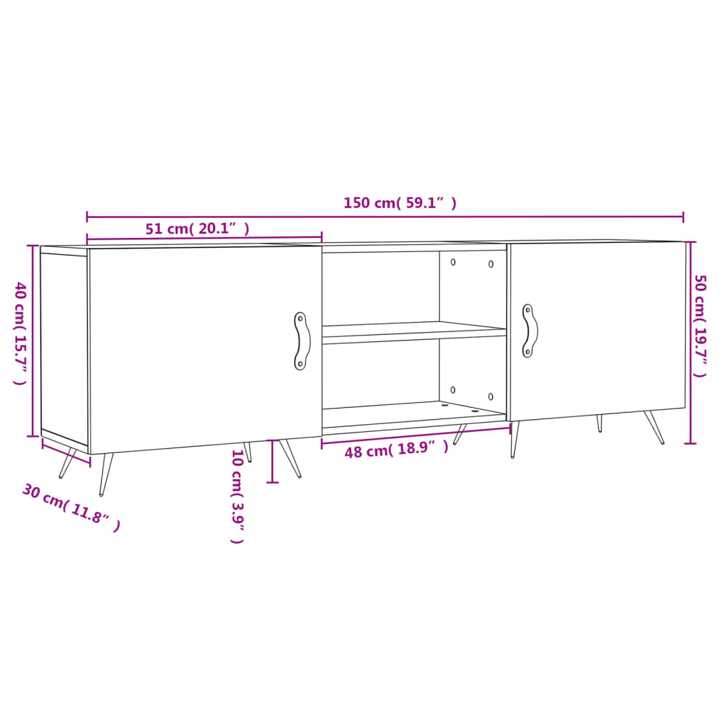 vidaXL TV Cabinet Concrete Grey 150x30x50 cm Engineered Wood