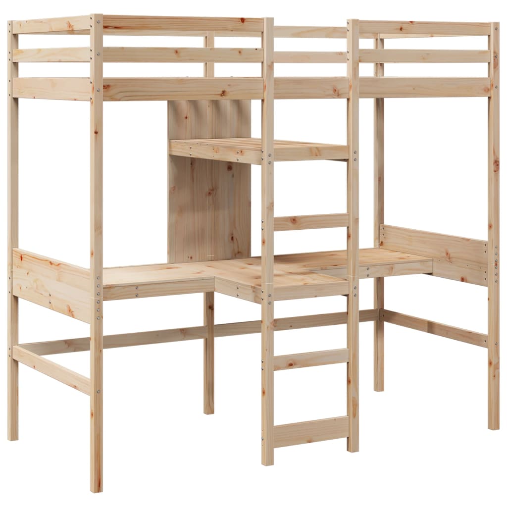 vidaXL Loft Bed Frame without Mattress 75x190cm Solid Wood Pine