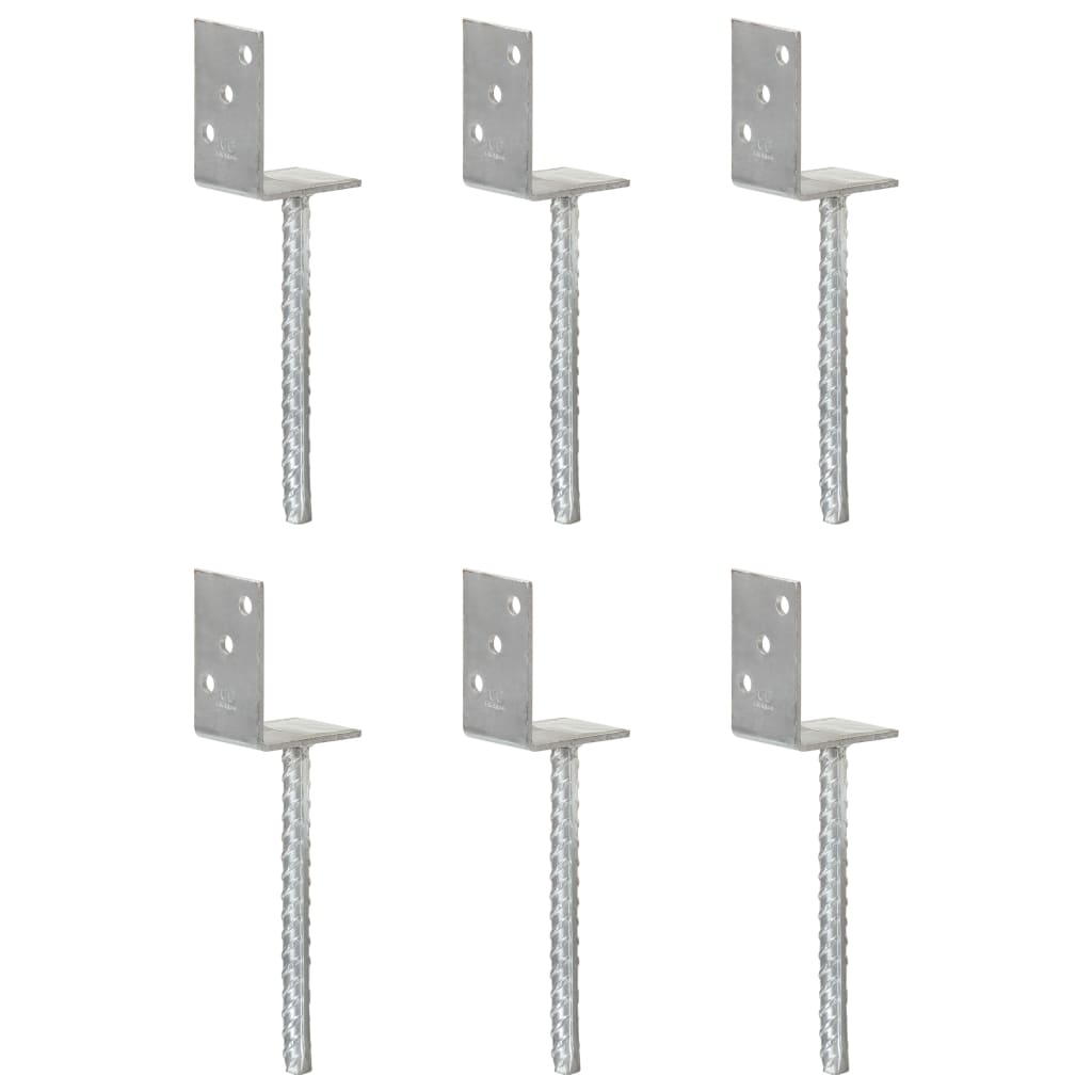 vidaXL Fence Anchors 6 pcs Silver 8x6x30 cm Galvanised Steel