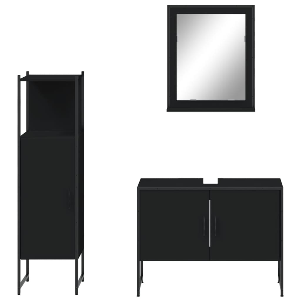 vidaXL 3 Piece Bathroom Cabinet Set Black Engineered Wood