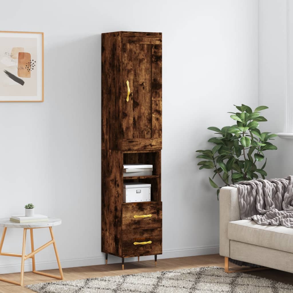 vidaXL Highboard Smoked Oak 34.5x34x180 cm Engineered Wood