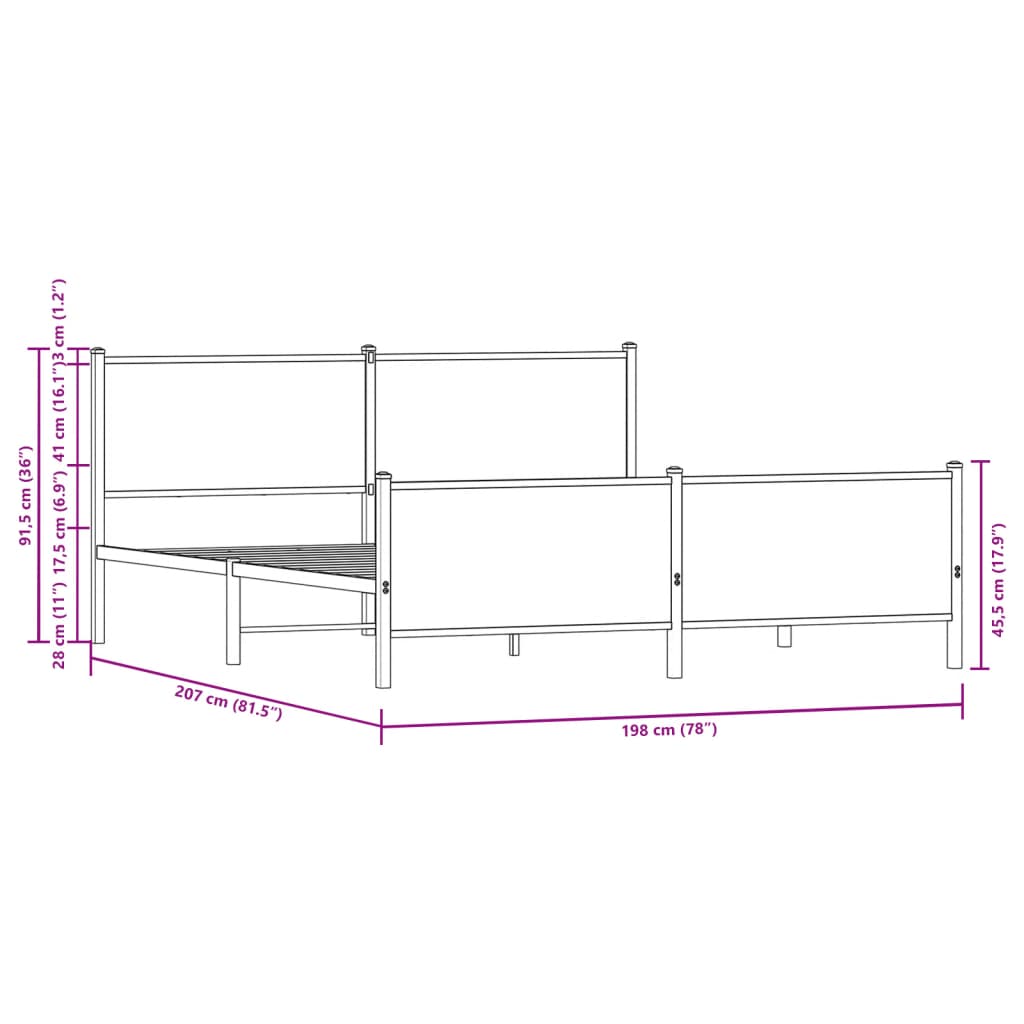 vidaXL Metal Bed Frame without Mattress Sonoma Oak 193x203 cm