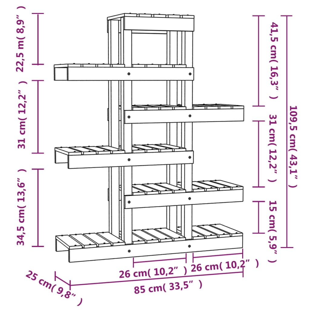 vidaXL Plant Stand 85x25x109.5 cm Solid Wood Pine