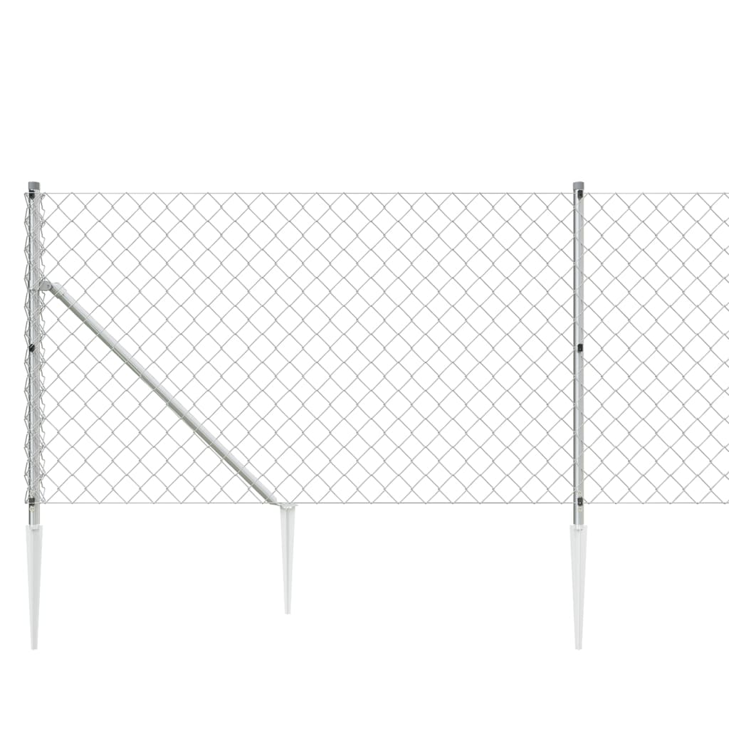 vidaXL Chain Link Fence with Spike Anchors Silver 1.1x25 m