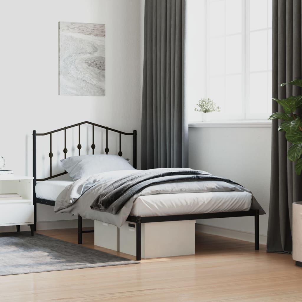 vidaXL Metal Bed Frame without Mattress with Headboard Black 100x190 cm