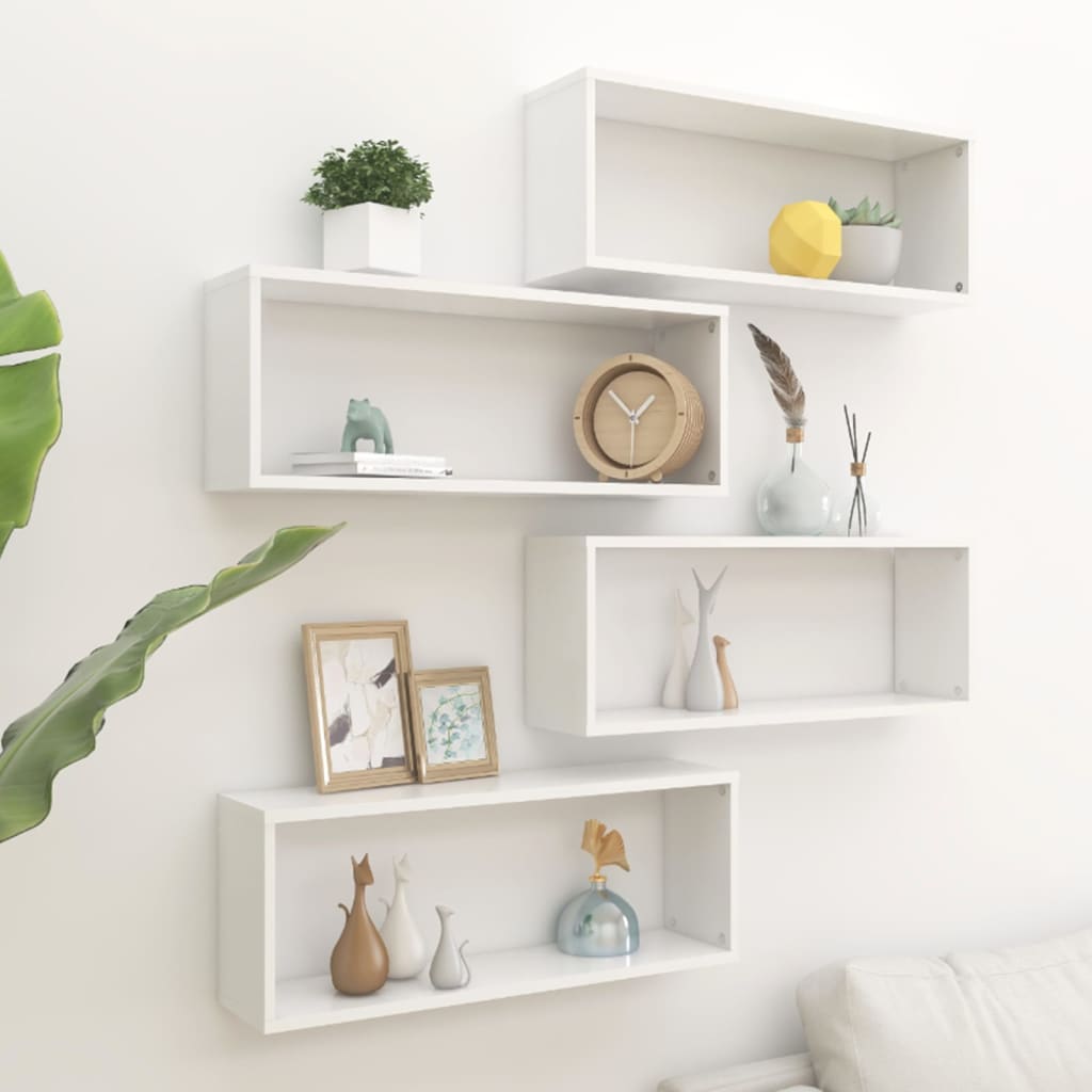 vidaXL Wall Cube Shelf 4 pcs White 60x15x23 cm Engineered Wood