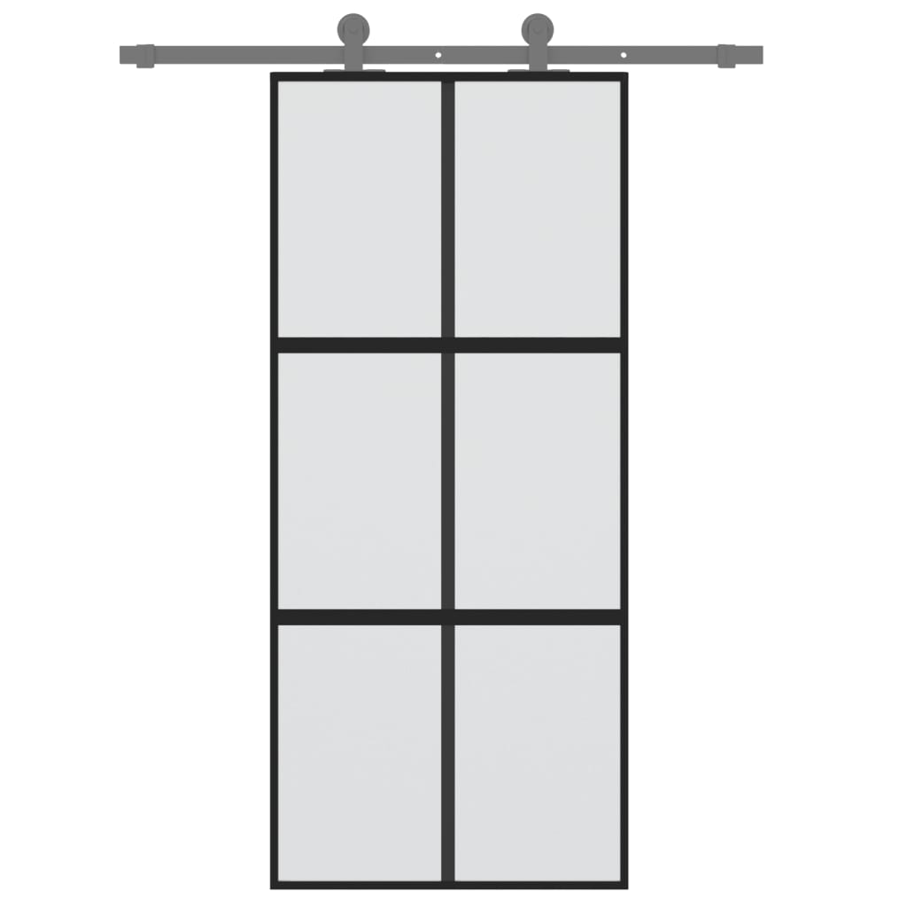 vidaXL Sliding Door Black 90x205 cm Tempered Glass and Aluminium