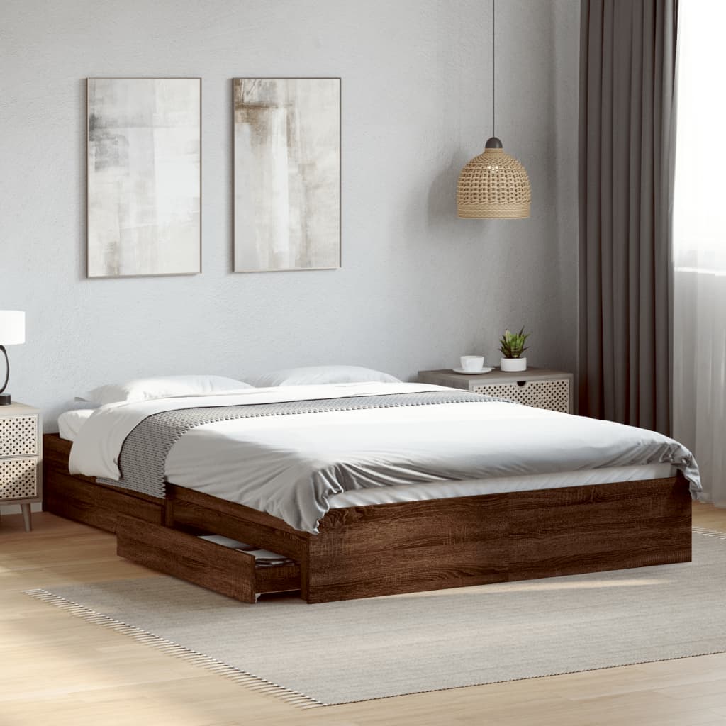 vidaXL Bed Frame with Drawers without Mattress Brown Oak 150x200 cm King Size