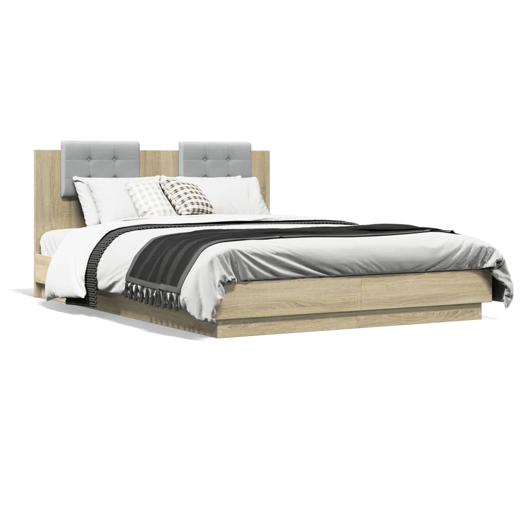 vidaXL Bed Frame with LED without Mattress Sonoma Oak 120x200 cm