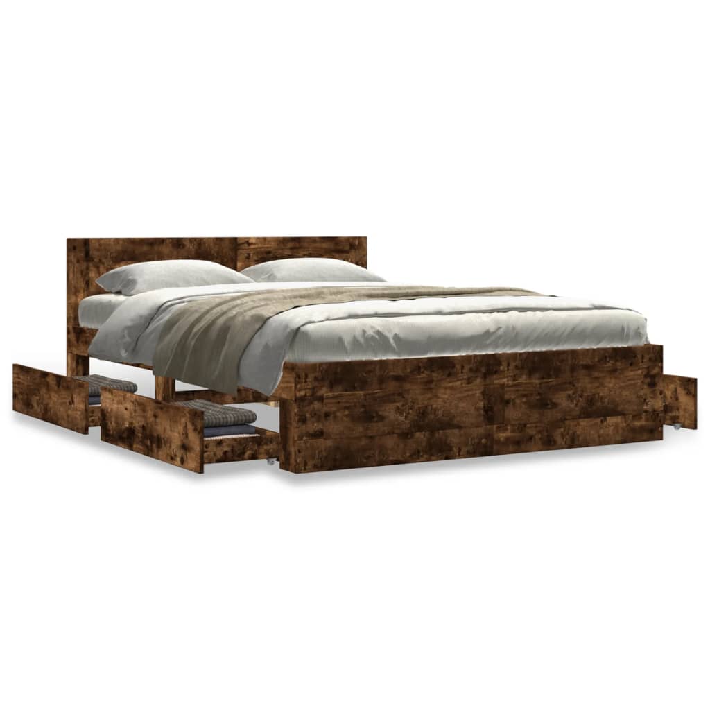 vidaXL Bed Frame with Headboard without Mattress Smoked Oak 140x200 cm