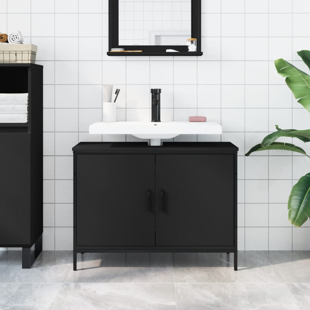 vidaXL Bathroom Sink Cabinet Black 80x30x60 cm Engineered Wood