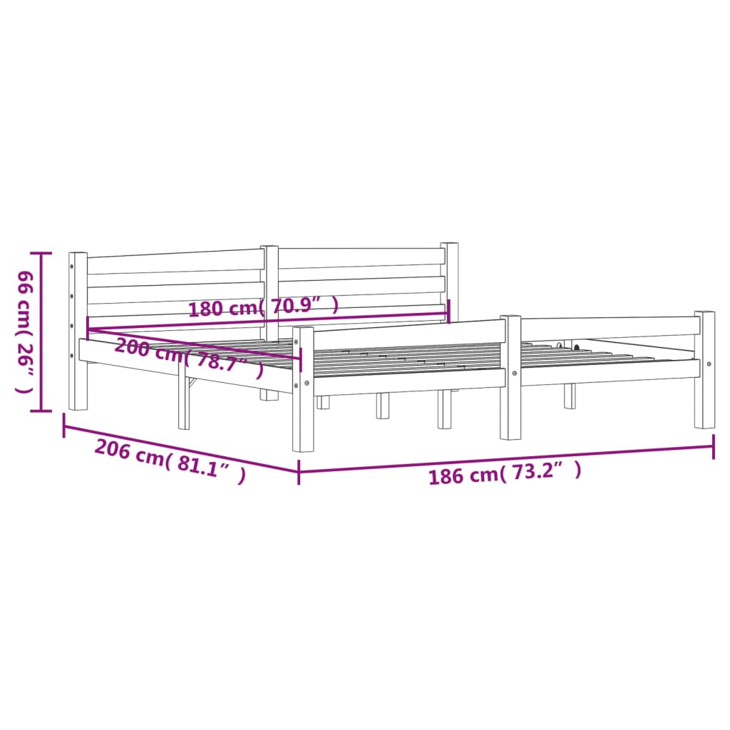 vidaXL Bed Frame without Mattress Honey Brown Solid Pinewood 180x200 cm Super King