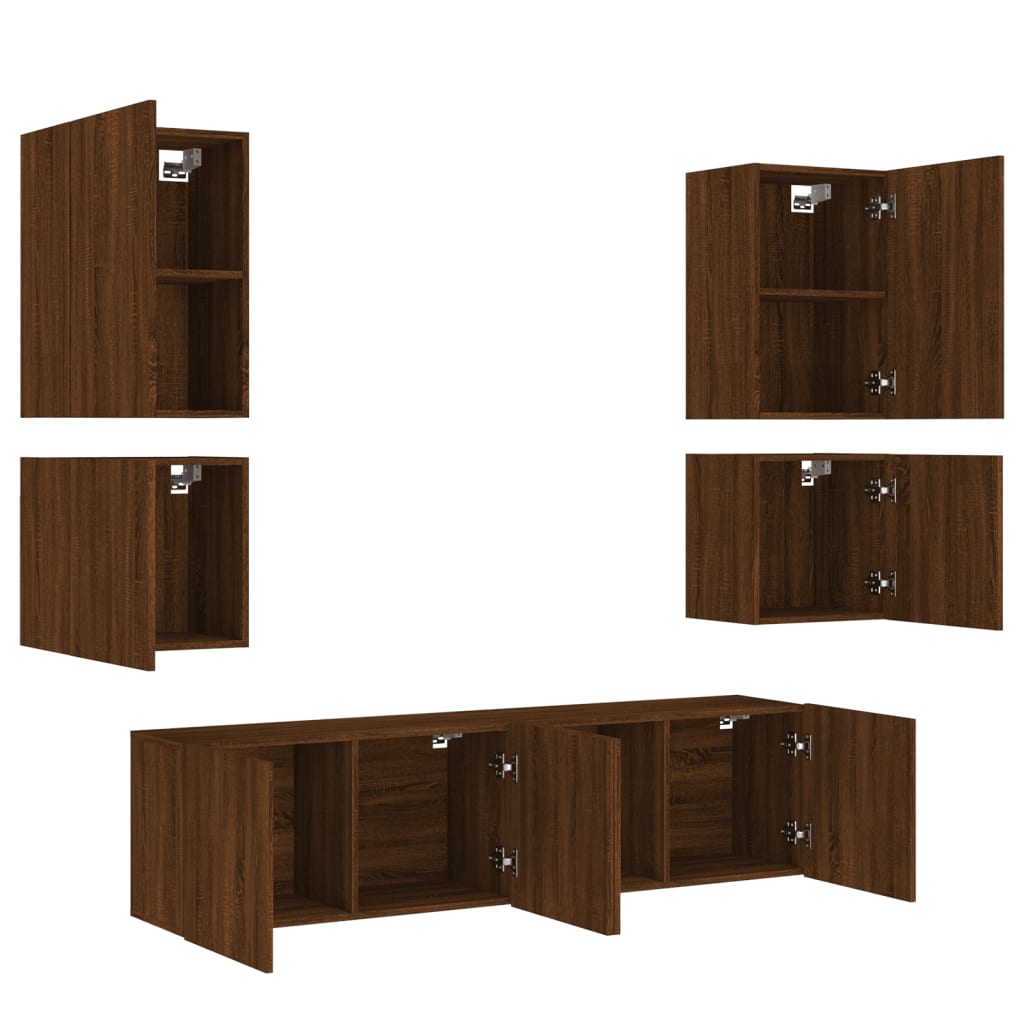 vidaXL 6 Piece TV Wall Units Brown Oak Engineered Wood