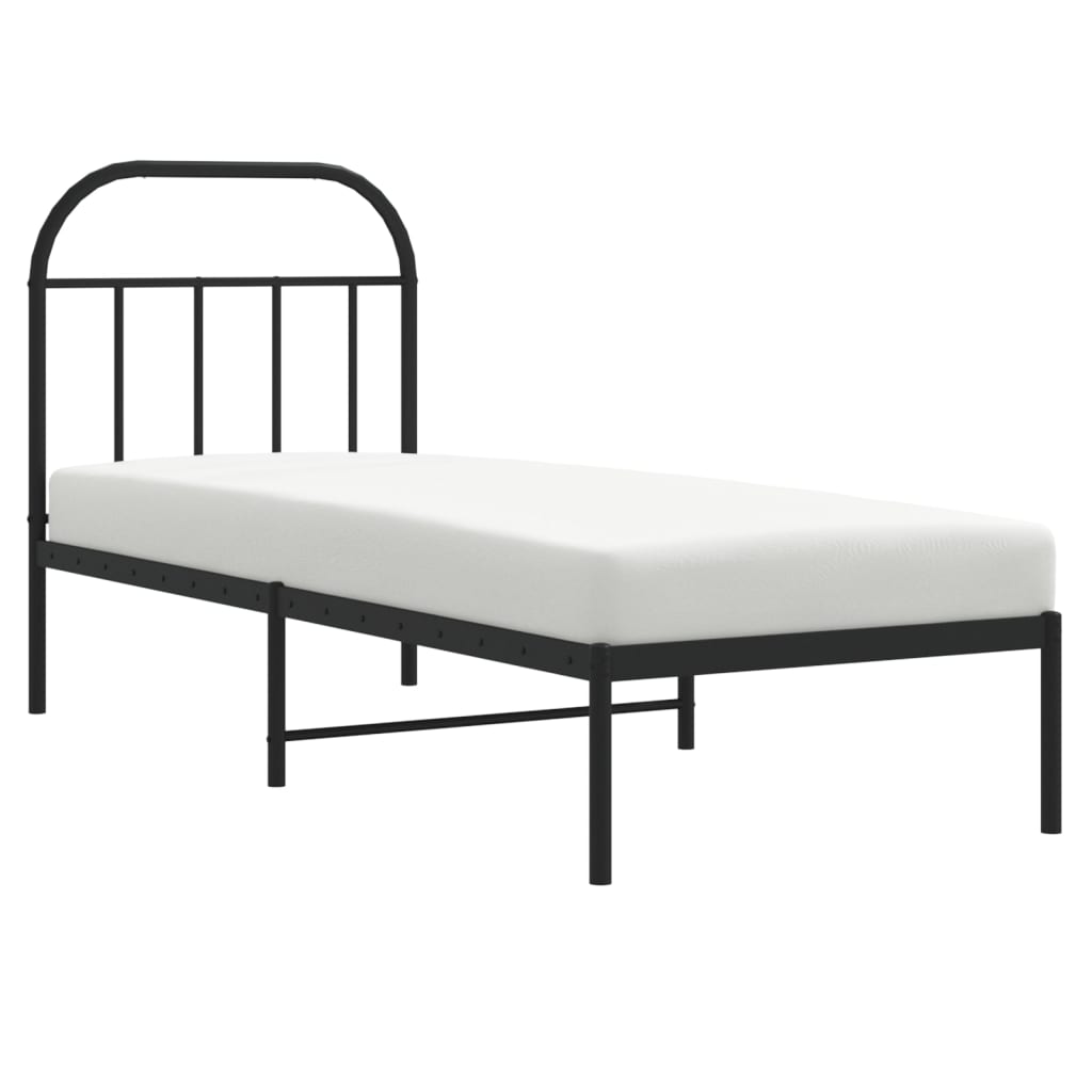 vidaXL Metal Bed Frame without Mattress with Headboard Black 75x190 cm Small Single