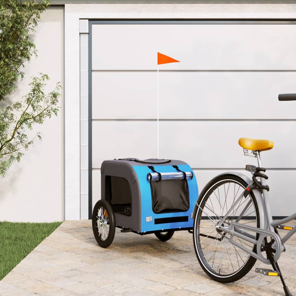 vidaXL Pet Bike Trailer Blue and Grey Oxford Fabric and Iron