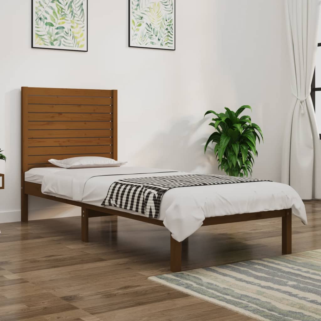 vidaXL Bed Frame without Mattress Honey Brown75x190 cm Small Single Solid Wood