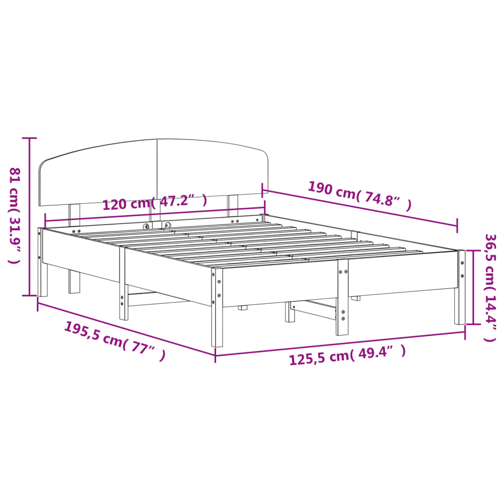 vidaXL Bed Frame without Mattress White 120x190 cm Small Double Solid Wood Pine