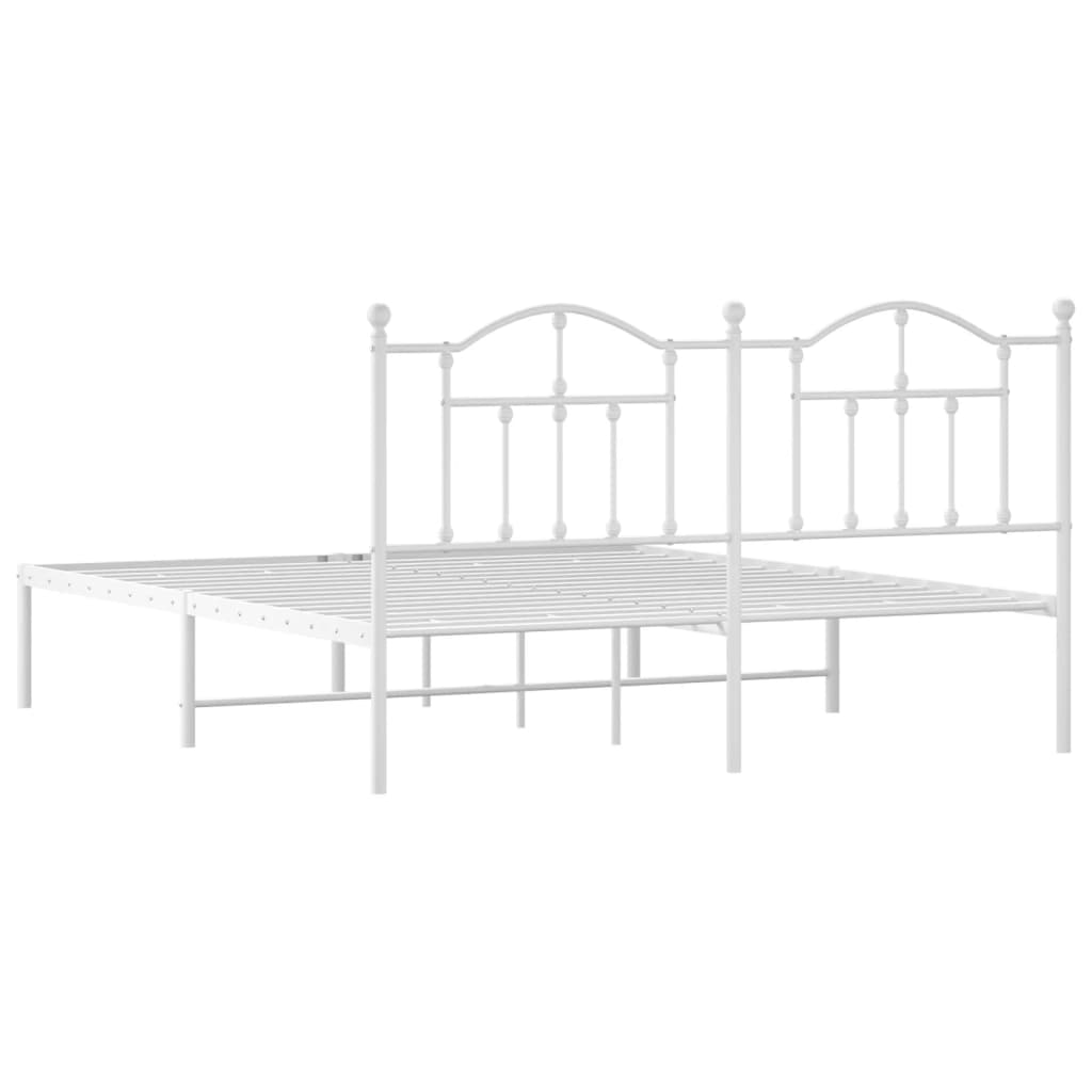 vidaXL Metal Bed Frame without Mattress with Headboard White 160x200 cm