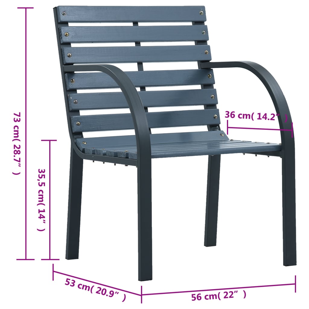 vidaXL Garden Chairs 2 pcs Grey Solid Wood Fir and Powder-coated Steel