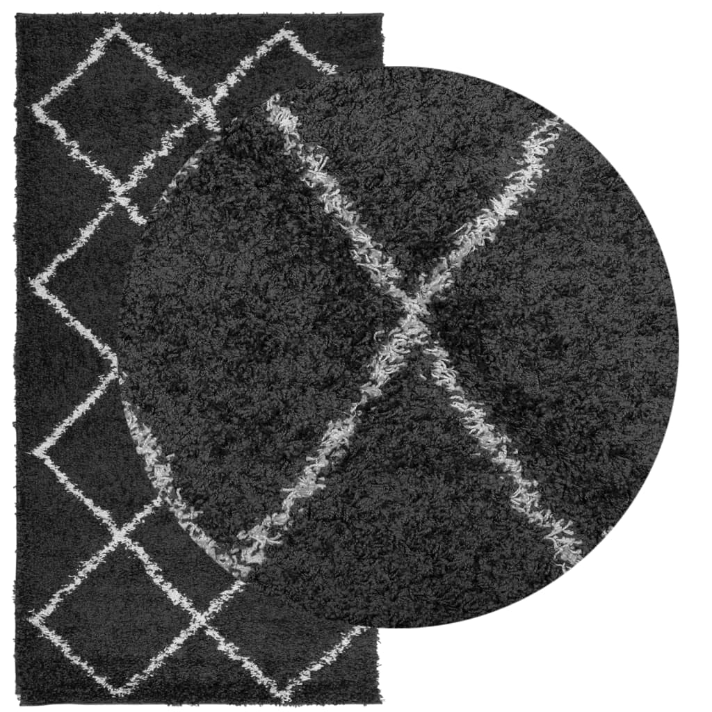 vidaXL Shaggy Rug PAMPLONA High Pile Modern Black and Cream 80x150 cm