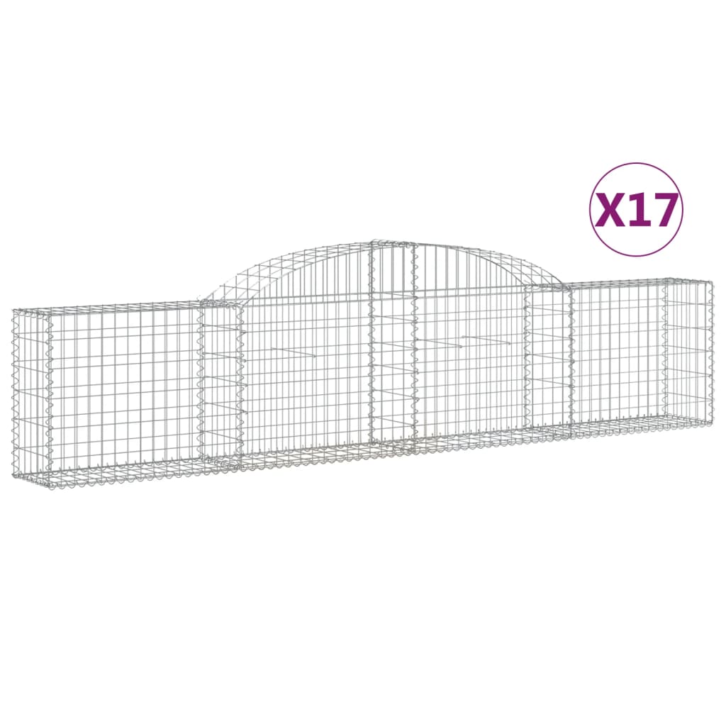 vidaXL Arched Gabion Baskets 17 pcs 300x30x60/80 cm Galvanised Iron