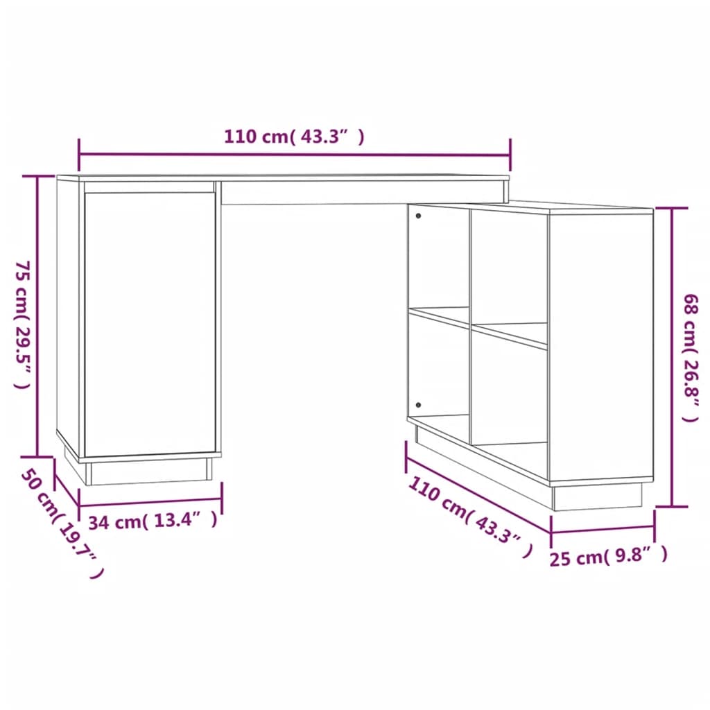 vidaXL Desk 110x50x75 cm Solid Wood Pine