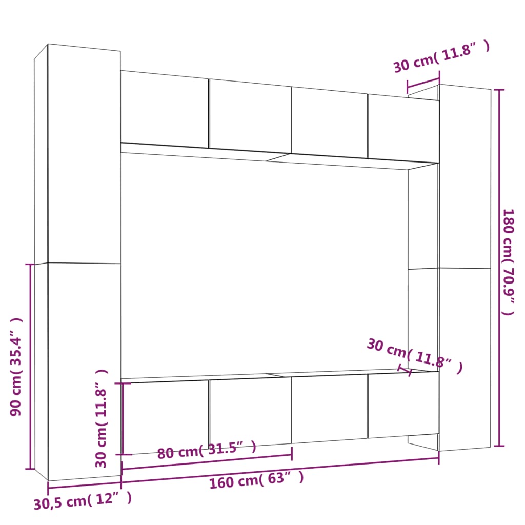 vidaXL 8 Piece TV Cabinet Set High Gloss White Engineered Wood