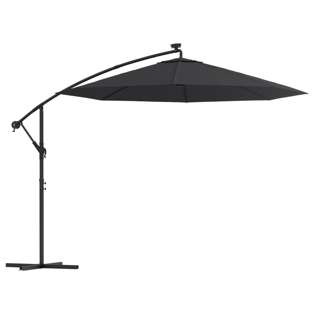 vidaXL Cantilever Garden Parasol with LED Lights and Steel Pole 300 cm Black