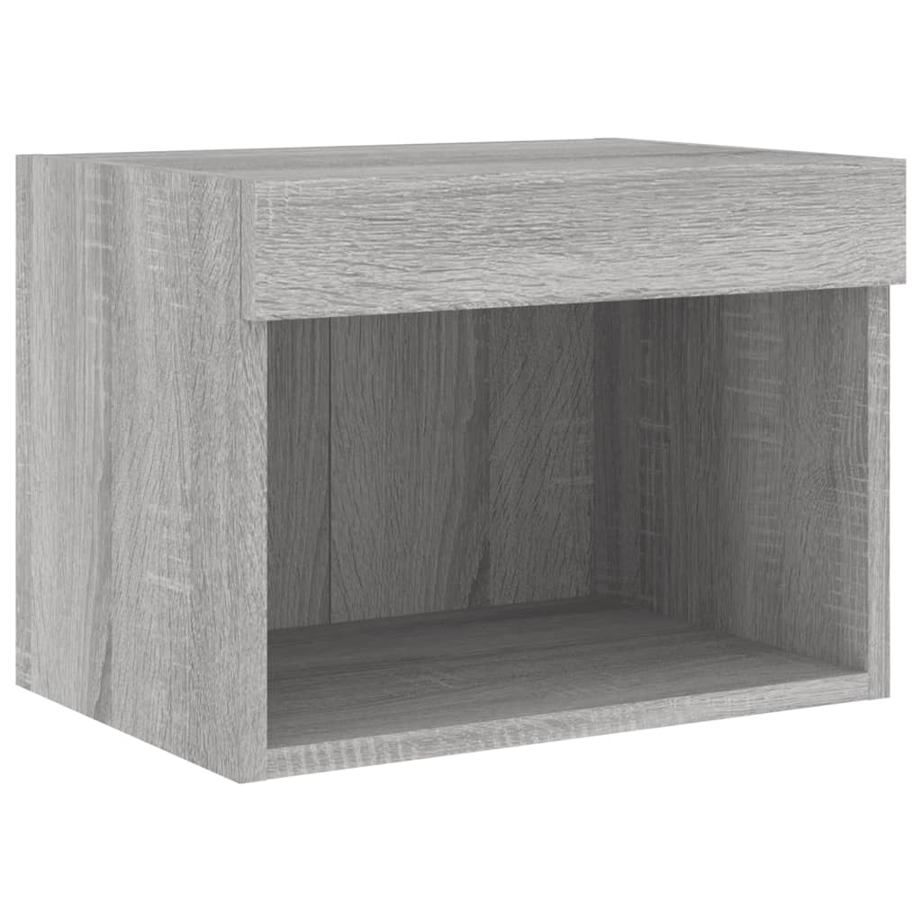 vidaXL Bedside Cabinet with LED Lights Wall-mounted Grey Sonoma