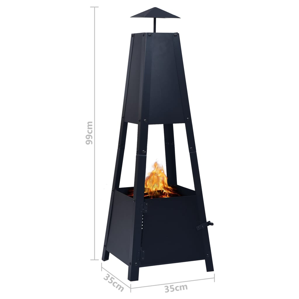 vidaXL Fire Pit Black 35x35x99 cm Steel