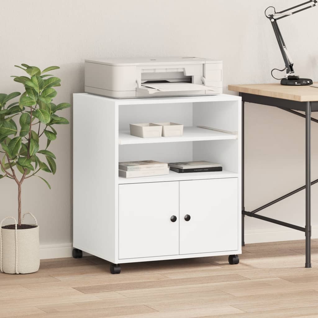 vidaXL Printer Stand with Wheels White 60x48x74 cm