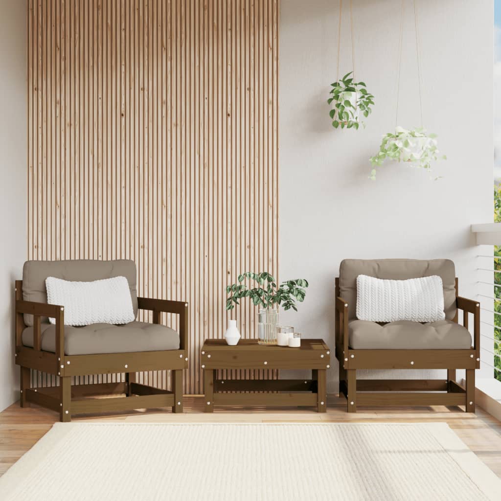 vidaXL Garden Chairs with Cushions 2 pcs Honey Brown Solid Wood Pine