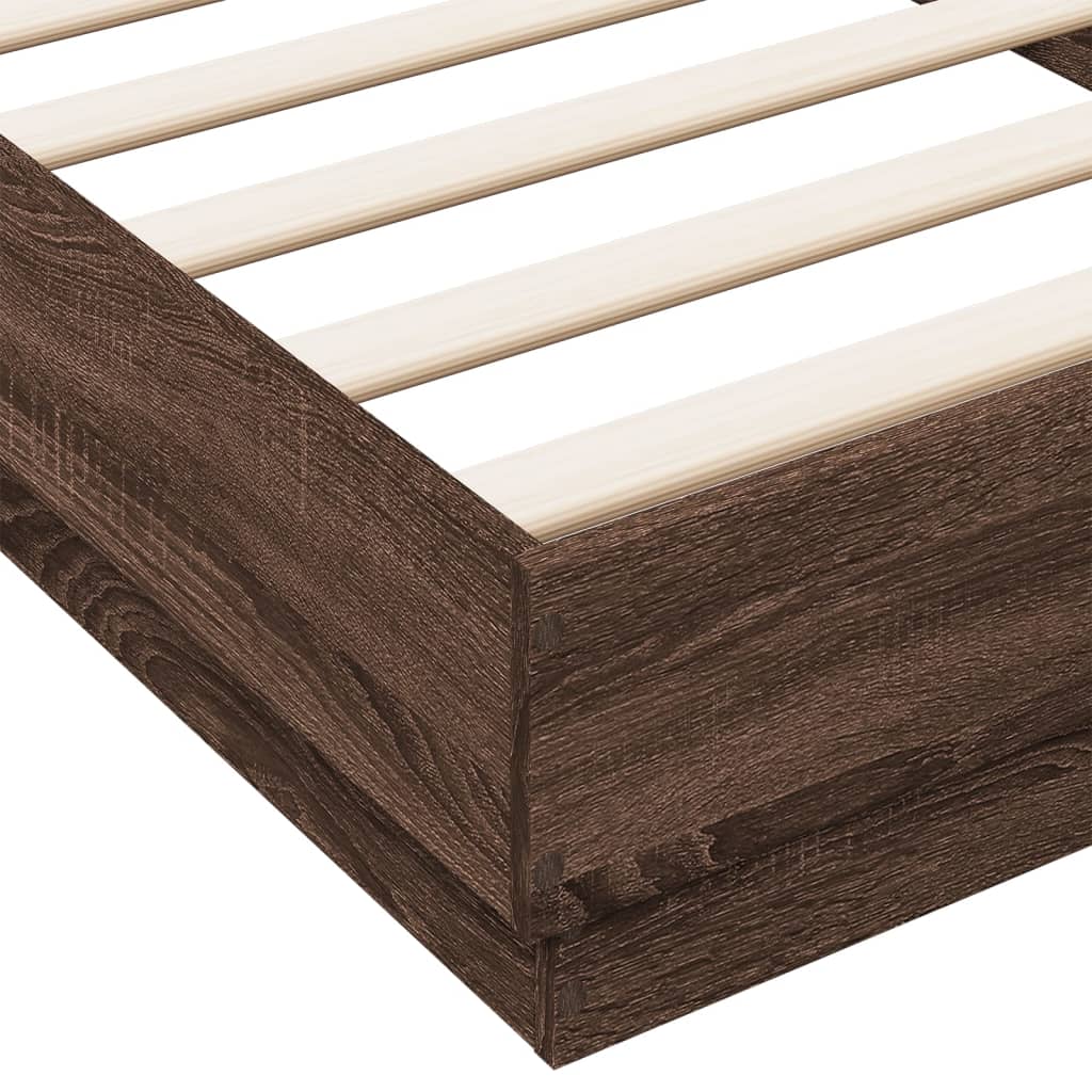 vidaXL Bed Frame without Mattress with LED Lights Brown Oak 100x200 cm