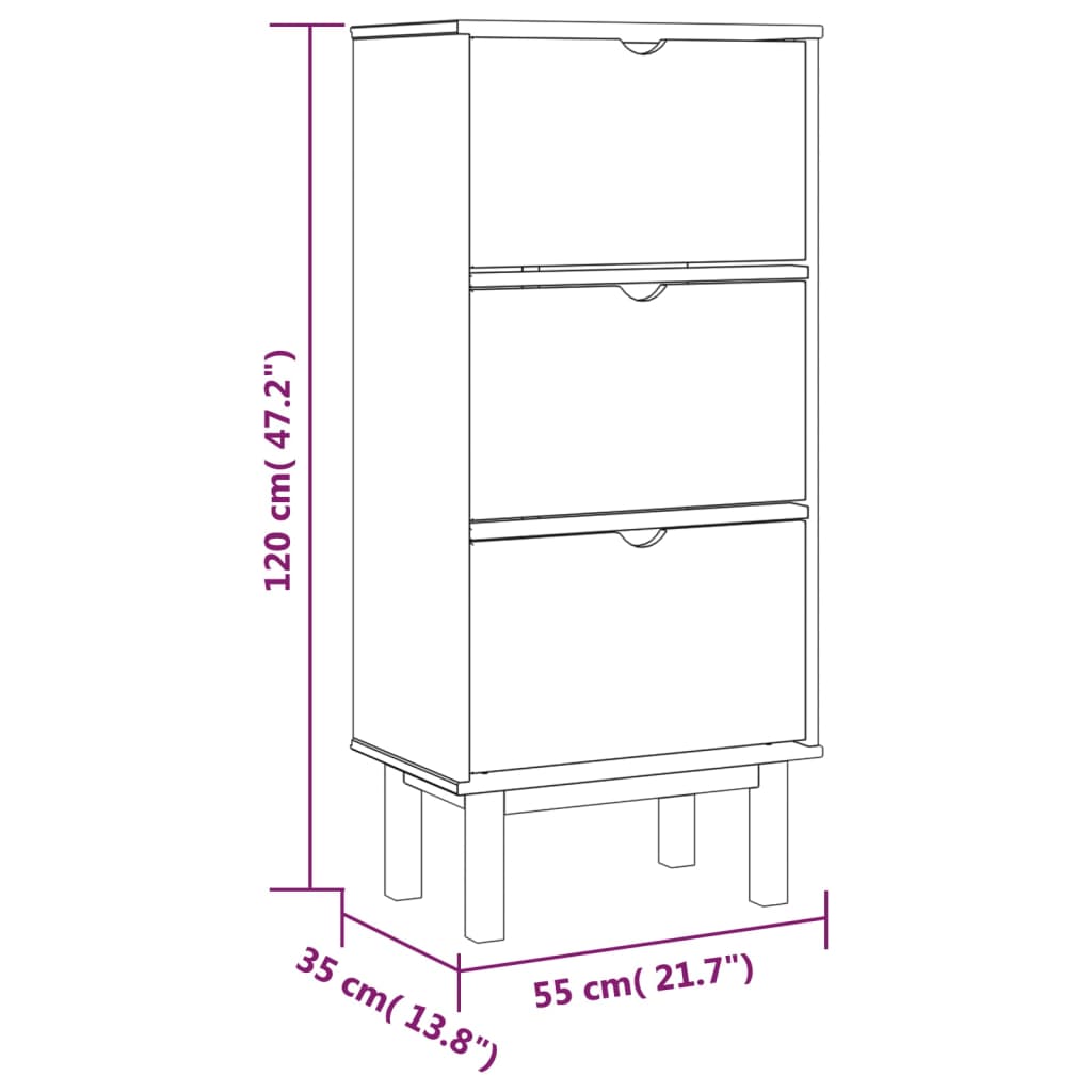 vidaXL Shoe Cabinet OTTA with 3 Drawers Brown&White Solid Wood Pine