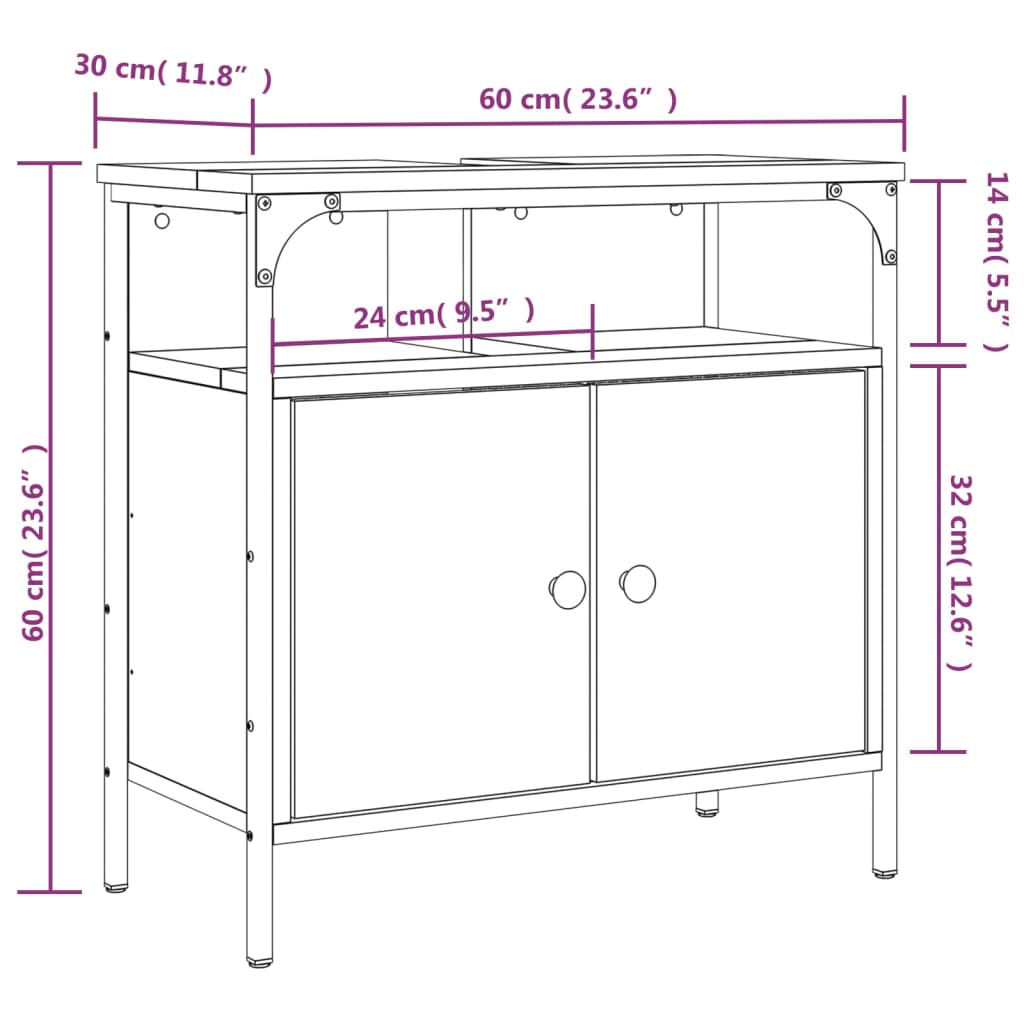 vidaXL Bathroom Sink Cabinet Smoked Oak 60x30x60 cm Engineered Wood