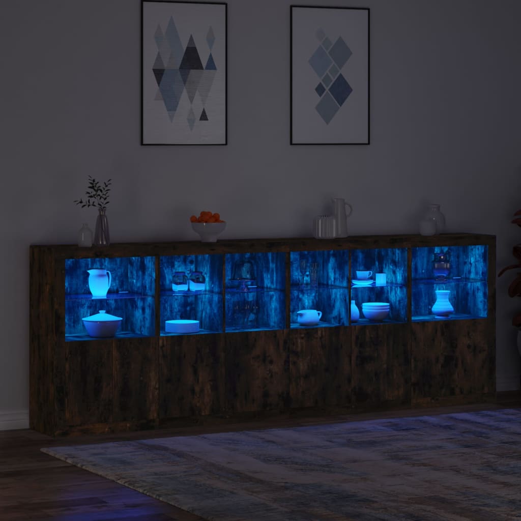 vidaXL Sideboard with LED Lights Smoked Oak 283x37x100 cm