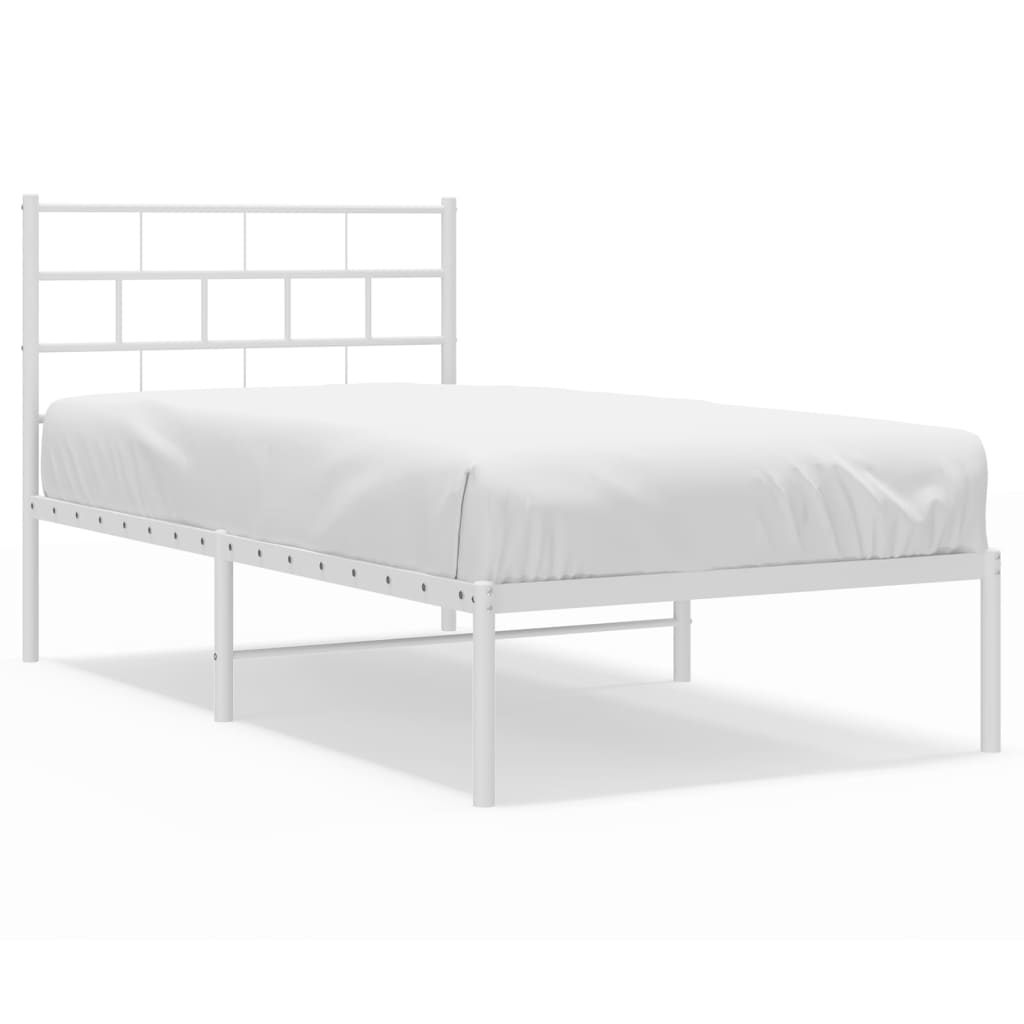 vidaXL Metal Bed Frame without Mattress with Headboard White 107x203 cm