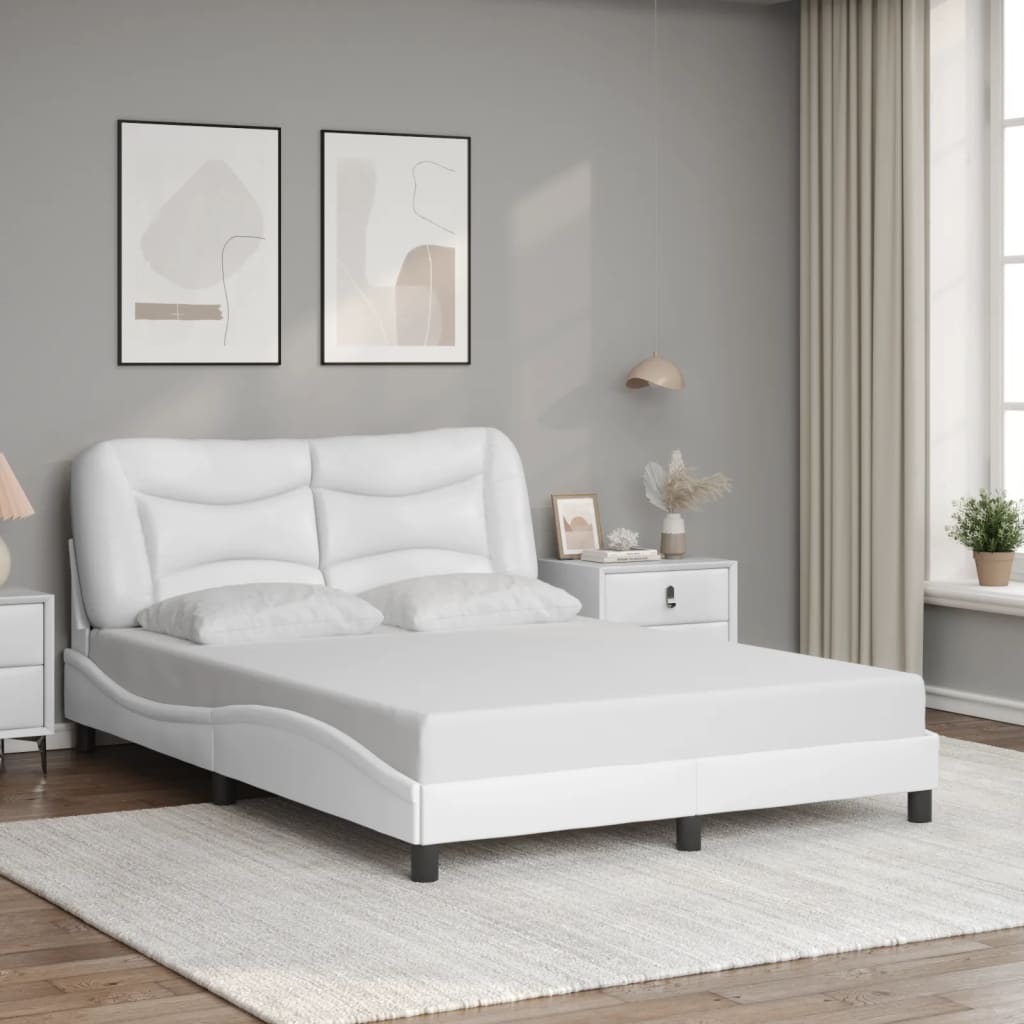 vidaXL Bed Frame with LED Lights White 140x190 cm Faux Leather