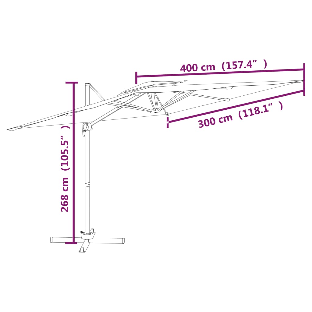 vidaXL Double Top Cantilever Garden Parasol Black 400x300 cm