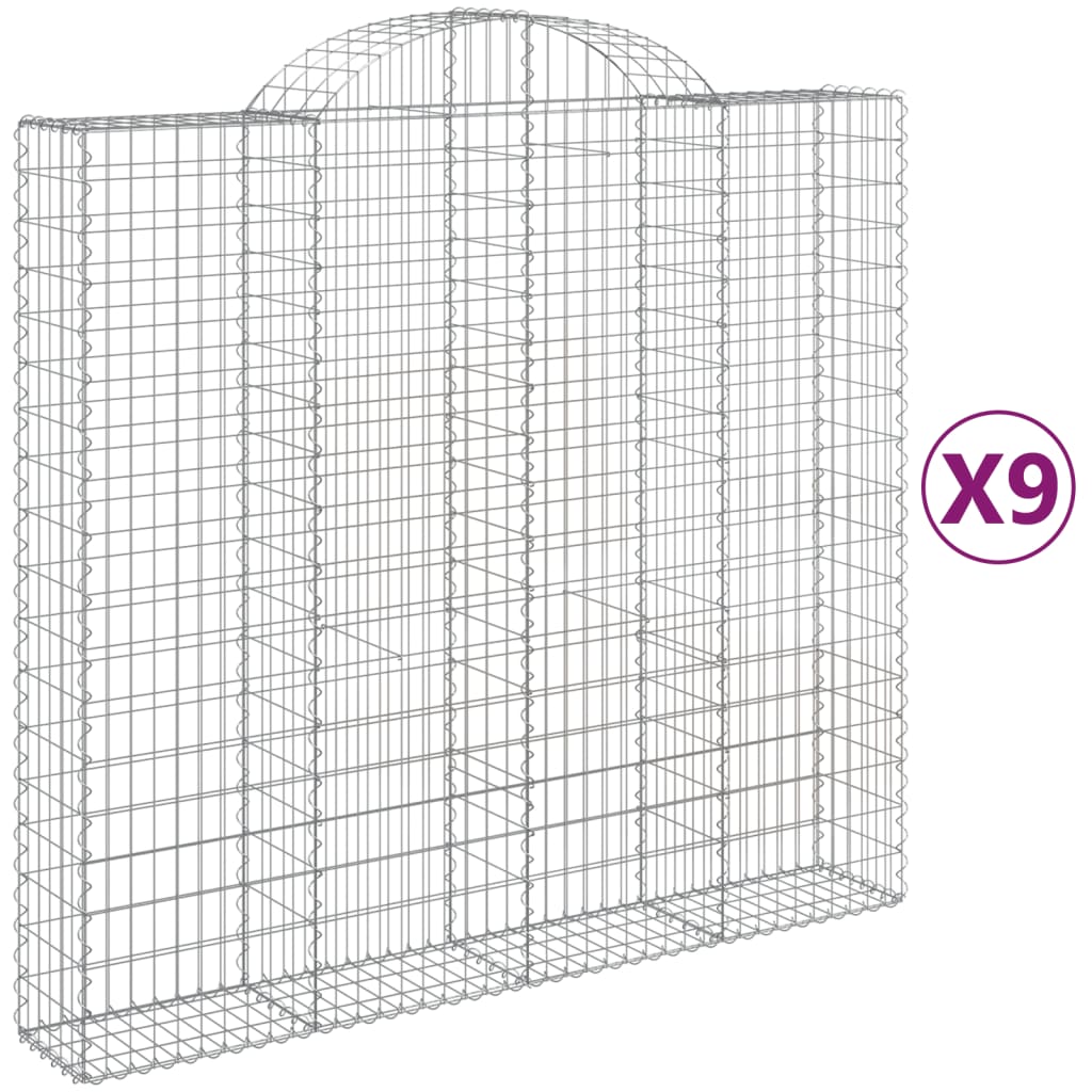 vidaXL Arched Gabion Baskets 9 pcs 200x50x180/200 cm Galvanised Iron