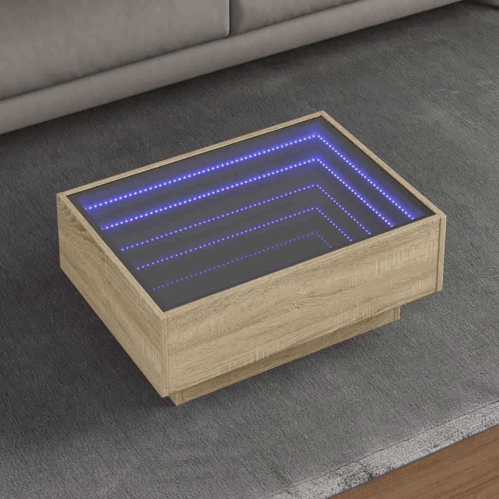 vidaXL Coffee Table with LED Sonoma Oak 70x50x30 cm Engineered Wood