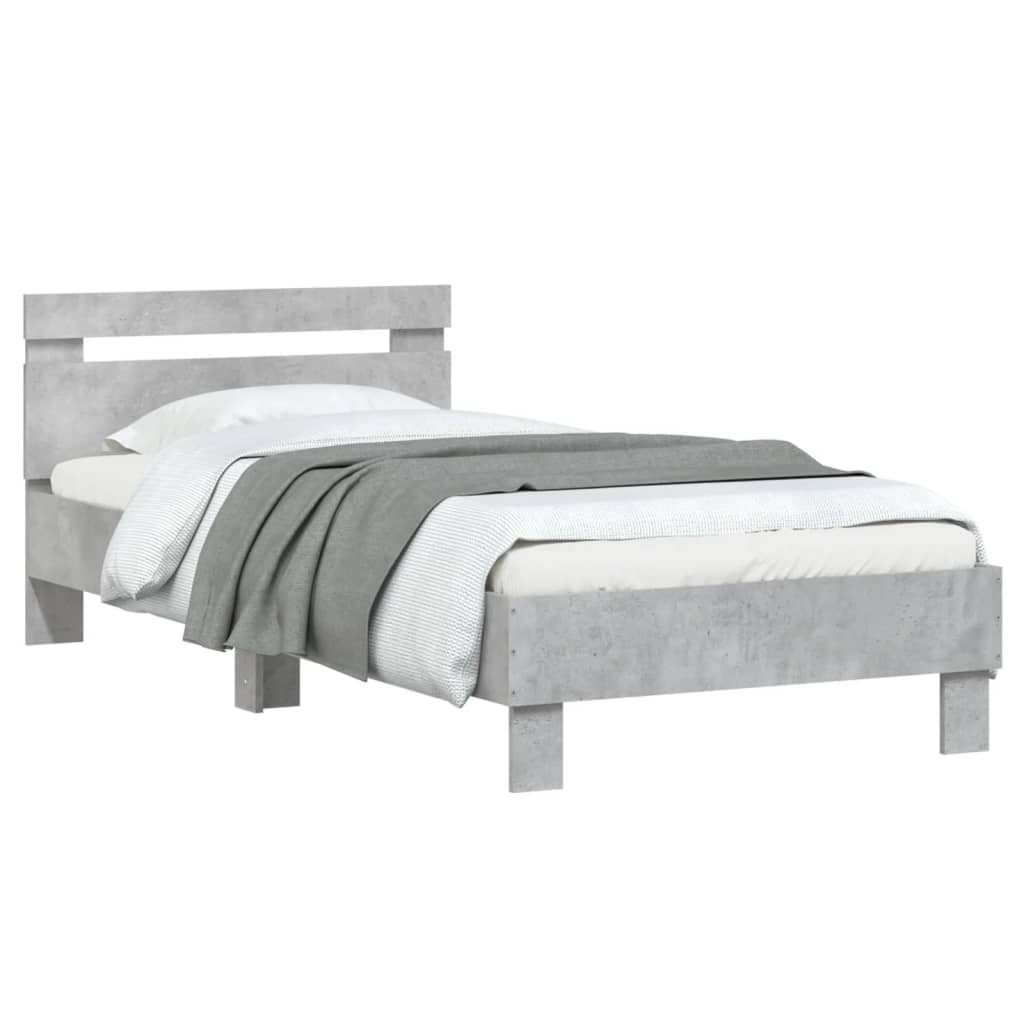 vidaXL Bed Frame without Mattress with Headboard Concrete Grey 75x190 cm Small Single