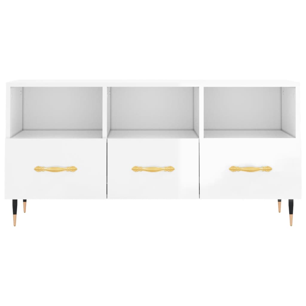 vidaXL TV Cabinet High Gloss White 102x36x50 cm Engineered Wood